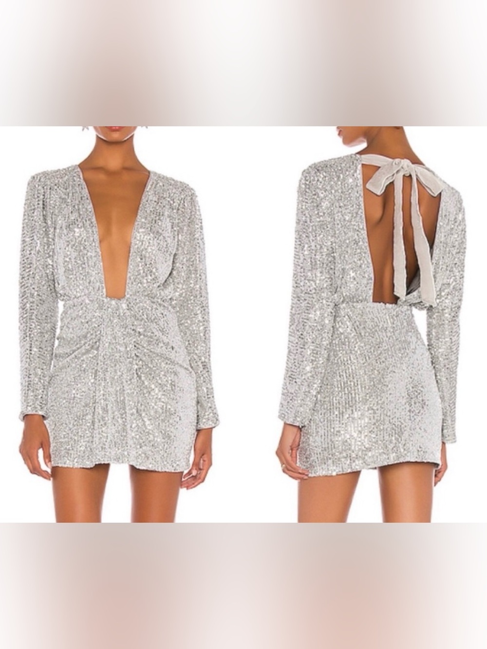 NWT - L’Academie Cherita Silver Sequin Open Back Mini Dress Small